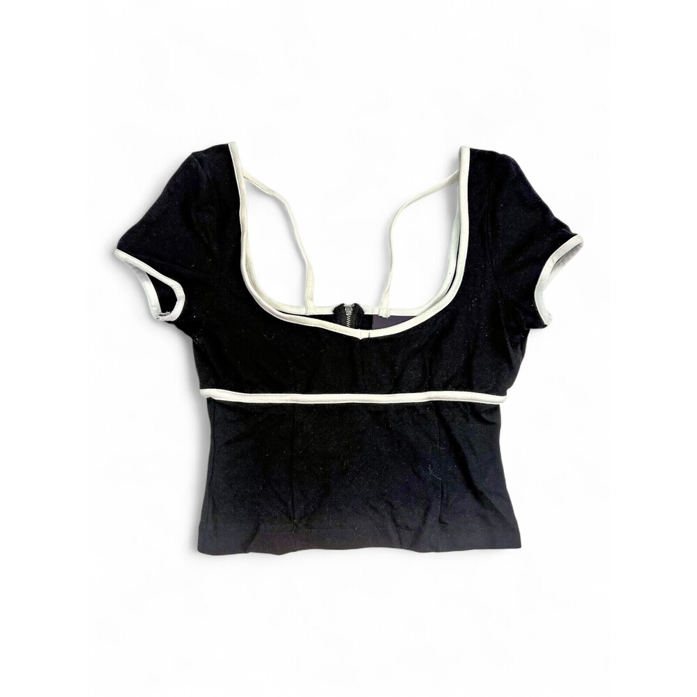Maeve Black Contrast Piped Scoop Crop Top S‎